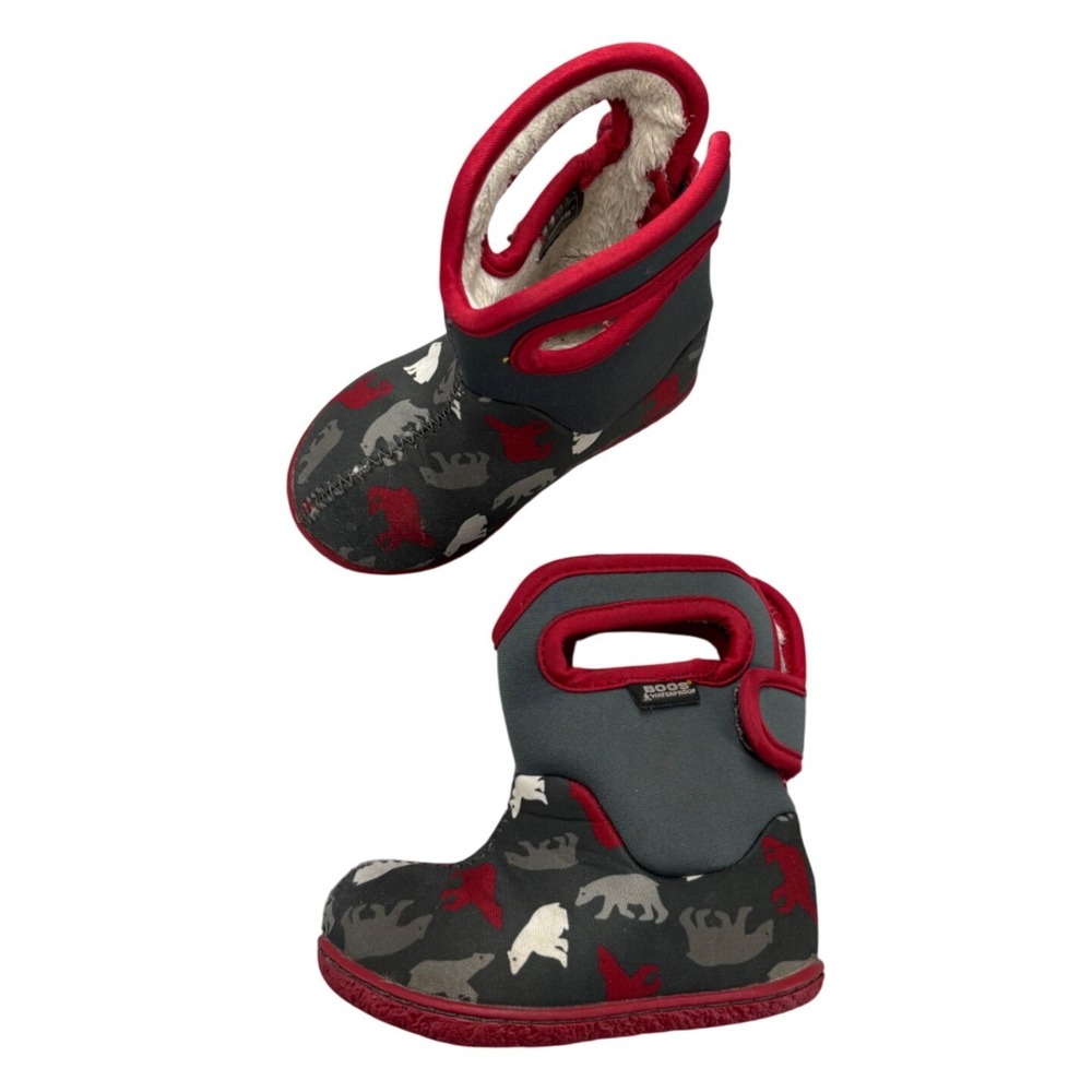 Bogs Baby Bogs Polar Bear Gray Red Waterproof Insulated Winter Boots Kids Size 5